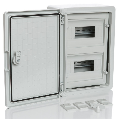 PP3102; Модульный пластиковый шкаф, IP65, УХЛ1., 250х350х150 на 18 модулей (9х2) Непр. Двр.